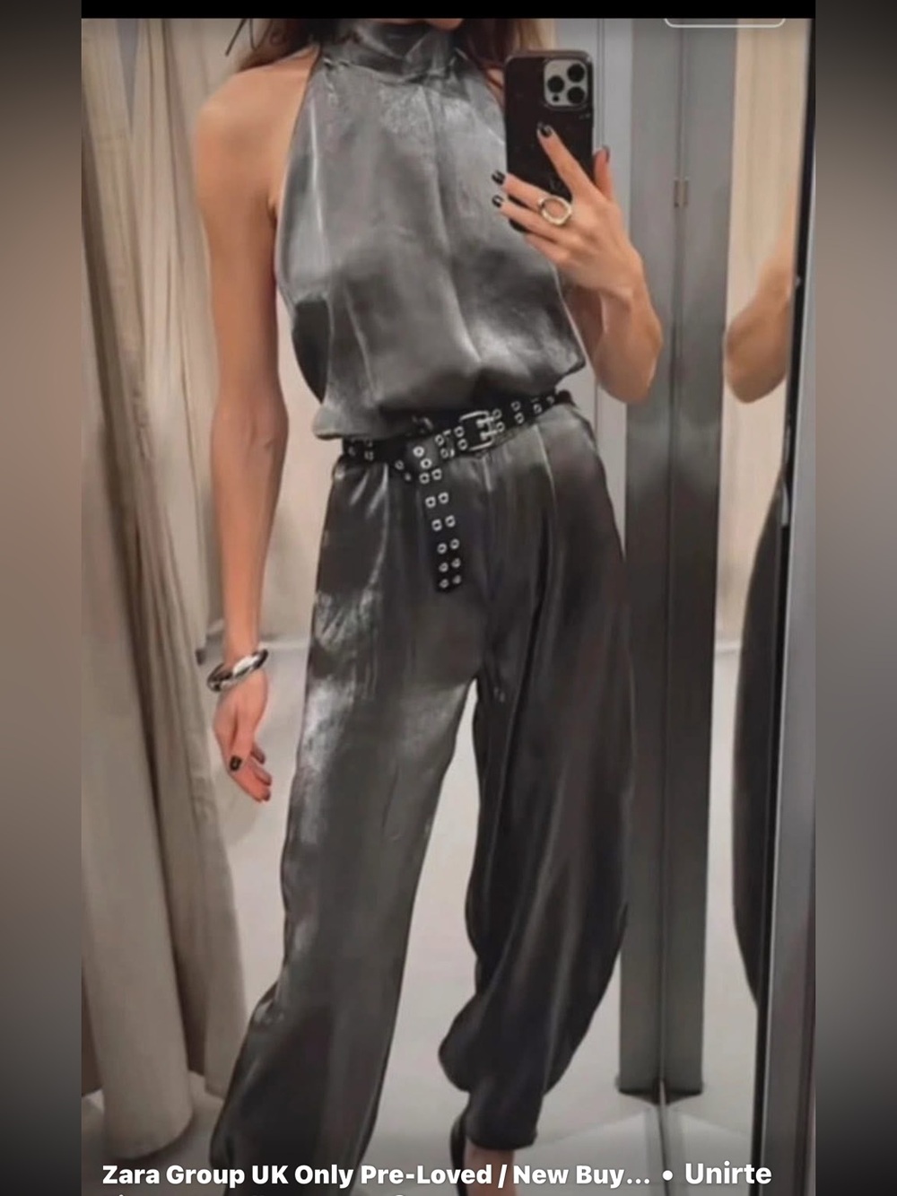 Zara Satin Halter Jumpsuit in Charcoal
